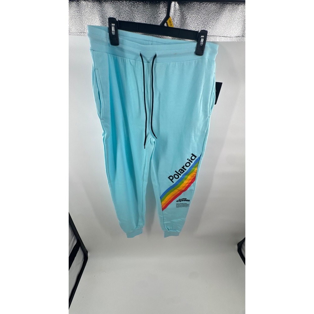 Polaroid OneStep Express Joggers Mens XL Light Blue Rainbow Stripe Sweatpants